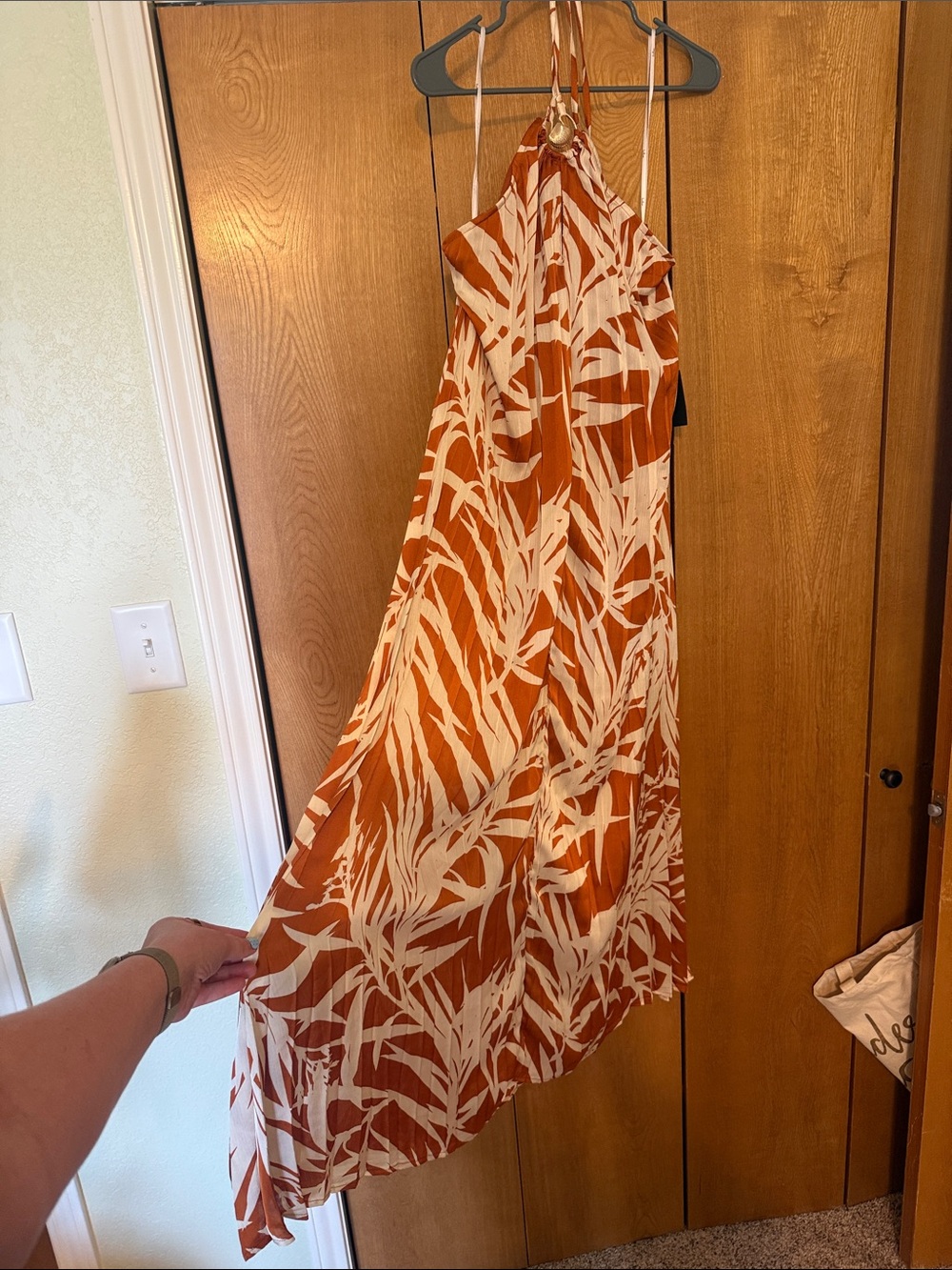 Lulu's Rust and Cream Halter Tropical Print Maxi Dress